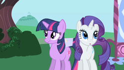 Size: 1280x720 | Tagged: safe, imported from derpibooru, screencap, rarity, twilight sparkle, pony, unicorn, party of one, duo, duo female, female, mare, unicorn twilight