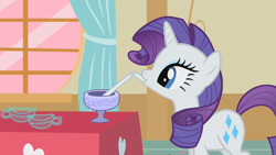 Size: 1280x720 | Tagged: safe, imported from derpibooru, screencap, rarity, pony, unicorn, party of one, drinking, female, mare, solo