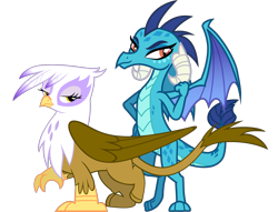 Size: 2592x1984 | Tagged: safe, artist:davidsfire, artist:peachspices, edit, imported from derpibooru, gilda, princess ember, dragon, griffon, griffon the brush off, absurd resolution, bedroom eyes, dragoness, duo, duo female, female, high res, looking at you, simple background, smiling, smiling at you, transparent background, vector