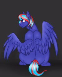 Size: 1728x2160 | Tagged: artist needed, source needed, safe, artist:jennifer696jones, imported from derpibooru, oc, oc only, oc:hellfire, pegasus, pony, blue fur, looking at you, looking back, looking back at you, male, pegasus oc, red eyes, sitting, solo, stallion