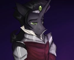 Size: 1522x1241 | Tagged: safe, artist:sombershadows, imported from derpibooru, king sombra, anthro, pony, crying, jewelry, looking down, male, reformed sombra, regalia, sad, solo, stallion, teary eyes