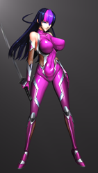 Size: 2160x3840 | Tagged: safe, artist:vladichslg, imported from derpibooru, twilight sparkle, human, 3d, big breasts, breasts, clothes, cosplay, costume, female, humanized, katana, latex, simple background, source filmmaker, suit, sword, taimanin asagi, test, weapon