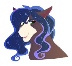 Size: 1280x1163 | Tagged: safe, artist:vintagefeline, imported from derpibooru, oc, oc only, oc:mystic moon, earth pony, pony, bust, ear piercing, earring, earth pony oc, ethereal mane, female, jewelry, mare, offspring, parent:princess luna, parent:trouble shoes, parents:troubleluna, piercing, simple background, solo, starry mane, transparent background