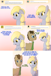 Size: 1602x2404 | Tagged: safe, artist:push-comes-to-shove, imported from derpibooru, derpy hooves, doctor whooves, time turner, earth pony, pegasus, pony, lovestruck derpy, ask, comic, duo, female, male, mare, stallion, tumblr comic