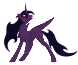 Size: 1920x1611 | Tagged: safe, artist:nebulastar985, imported from derpibooru, oc, oc only, oc:midnight star, alicorn, pony, fanfic:midnight star, alicorn oc, background removed, ethereal mane, female, horn, looking up, mare, simple background, solo, starry mane, transparent background, wings