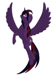 Size: 1427x1920 | Tagged: safe, alternate version, artist:nebulastar985, imported from derpibooru, oc, oc only, oc:midnight star, alicorn, pony, fanfic:midnight star, background removed, female, flying, looking up, mare, simple background, solo, transparent background