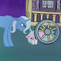 Size: 768x768 | Tagged: safe, artist:credencethedemon, imported from derpibooru, trixie, oc, unicorn, foal, homeless, trixie's wagon