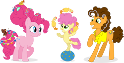 Size: 900x457 | Tagged: safe, artist:cirillaq, imported from derpibooru, boneless, boneless 6, cheese sandwich, li'l cheese, pinkie pie, earth pony, pony, the last problem, ball, cheesepie, female, filly, male, older, older cheese sandwich, older pinkie pie, shipping, simple background, straight, transparent background