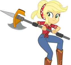 Size: 1575x1440 | Tagged: safe, artist:gmaplay, imported from derpibooru, applejack, equestria girls, spoiler:eqg specials, clothes, halberd, jeans, pants, simple background, solo, transparent background, weapon