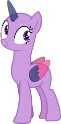 Size: 978x1982 | Tagged: safe, artist:pegasski, imported from derpibooru, oc, oc only, alicorn, pony, 28 pranks later, alicorn oc, bald, base, eyelashes, horn, looking back, simple background, smiling, solo, transparent background, two toned wings, wings