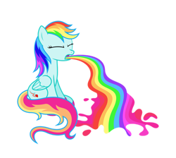 Size: 1280x1145 | Tagged: safe, artist:parclytaxel, artist:starponys87, imported from derpibooru, oc, oc:flying colors, pegasus, pony, different mane and tail, female, heart, lightning, mare, parody, puking rainbows, rainbow, rainbow barf, shooting star, simple background, sitting, throwing up, transparent background, vomit, vomiting