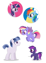 Size: 818x1122 | Tagged: safe, artist:pegasister64, imported from derpibooru, rainbow dash, twilight sparkle, oc, oc:gilded shield, oc:violet shade, oc:vista rush, alicorn, earth pony, pegasus, pony, unicorn, base used, colt, female, lesbian, magical lesbian spawn, male, mare, offspring, parent:rainbow dash, parent:twilight sparkle, parents:twidash, shipping, simple background, stallion, transparent background, twidash, twilight sparkle (alicorn)