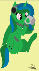 Size: 3371x6054 | Tagged: safe, artist:samsailz, imported from derpibooru, oc, oc only, alicorn, pony, alicorn oc, coffee, drinking, headphone, headphones, horn, lineless, mug, simple background, sitting, tail, wings, yellow background