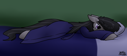 Size: 1832x816 | Tagged: safe, artist:the-furry-railfan, imported from derpibooru, octavia melody, earth pony, bathrobe, bed, bedroom, clothes, lying down, messy mane, on bed, pillow, prone, resting, robe, tired