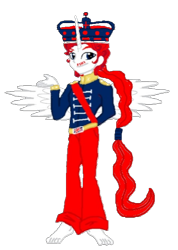 Size: 426x597 | Tagged: safe, artist:loomytyranny, imported from derpibooru, oc, alicorn, hybrid, equestria girls, 1000 hours in ms paint, barefoot, briston empire, britain, crown, feet, jewelry, monarchy, png, ponytail, regalia, tyrant, wings