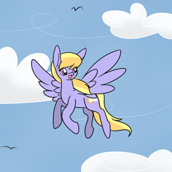 Size: 1280x1280 | Tagged: safe, artist:kaggy009, imported from derpibooru, cloud kicker, pegasus, pony, cloud, female, flying, mare, solo