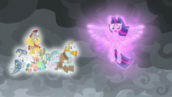 Size: 1920x1080 | Tagged: safe, imported from derpibooru, screencap, flash magnus, meadowbrook, mistmane, rockhoof, somnambula, star swirl the bearded, twilight sparkle, alicorn, earth pony, pegasus, pony, unicorn, the ending of the end, female, healer's mask, male, mare, mask, pillars of equestria, stallion, twilight sparkle (alicorn)