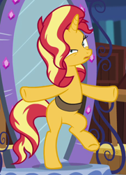 Size: 452x626 | Tagged: safe, imported from derpibooru, screencap, sunset shimmer, equestria girls, equestria girls series, forgotten friendship, bag, bipedal, cropped, faic, losing balance, saddle bag, shrunken pupils, solo