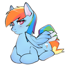 Size: 977x926 | Tagged: safe, artist:sugarelement, imported from derpibooru, rainbow dash, pegasus, pony, backwards cutie mark, behaving like a cat, grumpy, grumpy dash, looking at you, ponyloaf, simple background, sitting, solo, transparent background, white pupils