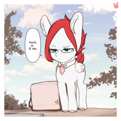 Size: 1280x1280 | Tagged: safe, artist:sugarelement, imported from derpibooru, oc, oc only, oc:red cherry, pegasus, pony, bag, collar, glasses, male, necktie, solo, unamused