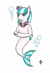 Size: 1197x1743 | Tagged: safe, artist:assertiveshypony, imported from derpibooru, coco pommel, pony, seapony (g4), clothes, drawing, frog (hoof), pearl, race swap, seaponified, seapony coco pommel, simple background, species swap, traditional art, underhoof, underwear, white background