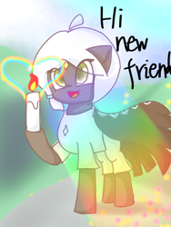 Size: 1080x1440 | Tagged: safe, artist:starflashing twinkle, imported from derpibooru, earth pony, candle, candlelight, cloak, clothes, cute, eye, eyes, grassland, open mouth, rainbow, sky:children of light, sky:children of the light