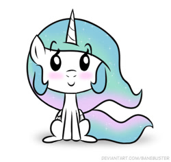 Size: 396x374 | Tagged: safe, artist:banebuster, imported from derpibooru, princess celestia, alicorn, pony, series:tiny tia, blushing, chibi, cute, cutelestia, looking at you, simple background, solo, white background