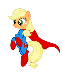 Size: 900x1099 | Tagged: safe, artist:traverse--town, imported from derpibooru, applejack, earth pony, pony, app-el, boots, cape, clothes, cosplay, costume, dc comics, female, flying, freckles, gloves, mare, shoes, simple background, solo, superhero, superman, supermare, transparent background, vector