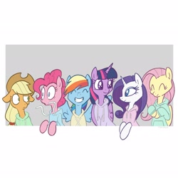 Size: 2048x2048 | Tagged: safe, artist:pfeffaroo, imported from derpibooru, applejack, fluttershy, pinkie pie, rainbow dash, rarity, twilight sparkle, alicorn, earth pony, pegasus, pony, unicorn, bust, clothes, confused, cowboy hat, cute, eyes closed, female, floppy ears, folded wings, grin, hat, high res, hoodie, line-up, looking at each other, mane six, mare, pinkie being pinkie, simple background, smiling, spread wings, twilight sparkle (alicorn), white background, wide eyes, wings