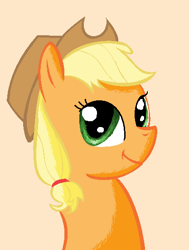 Size: 417x553 | Tagged: safe, artist:maverickmam, imported from derpibooru, applejack, earth pony, pony, bust, eyelashes, female, hat, mare, simple background, smiling, solo