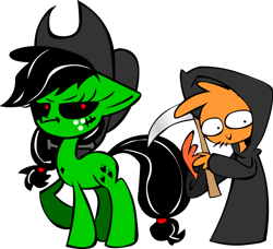 Size: 1024x935 | Tagged: safe, artist:mushroomcookiebear, imported from derpibooru, applejack, crossover, friendshipping, green fur, grim reaper, halloween, holiday, scythe, simple background, spooky, spookyjack, transparent background, wander (wander over yonder), wander over yonder, white background