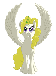 Size: 1424x1920 | Tagged: safe, alternate version, artist:nebulastar985, imported from derpibooru, surprise, pegasus, pony, disguise, disguised changeling, female, glowing horn, grin, horn, mare, simple background, smiling, solo, spread wings, transparent background, wings