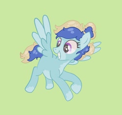 Size: 1080x1018 | Tagged: safe, artist:dellieses, imported from derpibooru, oc, oc only, pegasus, pony, base used, eyelashes, female, green background, grin, looking down, mare, pegasus oc, simple background, smiling, solo, two toned wings, wings