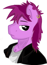 Size: 300x419 | Tagged: safe, editor:soulless pinkamena, imported from derpibooru, oc, oc only, oc:soulless pinkamena, anthro, clothes, ear piercing, earring, jacket, jewelry, lidded eyes, looking at you, male, piercing, shirt, simple background, solo, t-shirt, transparent background