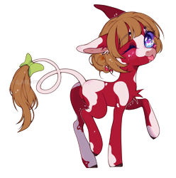 Size: 1280x1292 | Tagged: safe, artist:kitten-in-the-jar, imported from derpibooru, oc, oc:moo-shroom, cow, cow pony, chibi, female, one eye closed, simple background, solo, tongue out, transparent background, wink