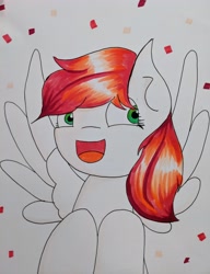 Size: 3024x3946 | Tagged: safe, artist:upsidedownpanda, imported from derpibooru, oc, oc only, oc:pearl rose, pegasus, pony, female, filly, happy, solo, wings