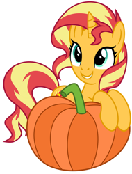 Size: 1024x1348 | Tagged: safe, artist:emeraldblast63, imported from derpibooru, sunset shimmer, pony, unicorn, female, horn, pumpkin, simple background, solo, tail, transparent background