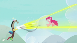 Size: 1280x720 | Tagged: safe, imported from derpibooru, screencap, discord, pinkie pie, the ending of the end, bell, grogar's bell