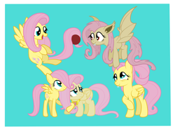 Size: 2726x2022 | Tagged: safe, artist:squipycheetah, imported from derpibooru, part of a set, fluttershy, bat pony, pegasus, pony, bats!, the last problem, bat ponified, buckball, cute, element of kindness, fangs, female, filly, filly fluttershy, flutterbat, flying, folded wings, happy, hug, mare, multeity, nervous, older, older fluttershy, race swap, raised hoof, self paradox, self ponidox, shy, shyabates, shyabetes, simple background, smiling, so much flutter, teal background, time paradox, wings, younger, younger fluttershy