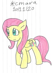 Size: 794x1103 | Tagged: safe, artist:cmara, imported from derpibooru, fluttershy, pegasus, pony, cute, female, mare, raised hoof, shyabetes, simple background, solo, tail, traditional art, white background, wings