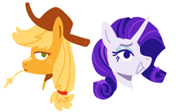 Size: 1908x1218 | Tagged: safe, artist:ursidaze, imported from derpibooru, applejack, rarity, earth pony, pony, unicorn, applejack's hat, bust, cowboy hat, duo, female, hat, mare, portrait, simple background, smiling, straw in mouth, white background