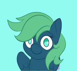 Size: 720x665 | Tagged: safe, artist:inkynotebook, imported from derpibooru, part of a set, oc, oc only, oc:emerald, pegasus, pony, bust, commission, pegasus oc, signature, simple background, smiling, solo, wings, ych result