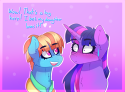 Size: 2043x1500 | Tagged: safe, artist:aaa-its-spook, imported from derpibooru, twilight sparkle, windy whistles, blushing, duo, female, implied lesbian, implied rainbow dash, implied shipping, implied twidash, shrunken pupils, sweat, sweatdrop