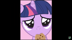 Size: 1366x768 | Tagged: safe, artist:dm29, imported from derpibooru, twilight sparkle, pony, unicorn, cookie, cute, female, filly, filly twilight sparkle, food, icon, looking at you, mouth hold, solo, twiabetes, younger, youtube link