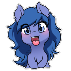 Size: 512x512 | Tagged: safe, artist:tokokami, imported from derpibooru, oc, oc only, oc:shadow blue, pony, blushing, chest fluff, cute, female, open mouth, simple background, solo, sticker, tongue out, transparent background, weapons-grade cute