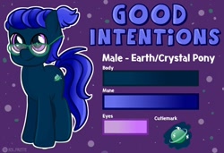 Size: 1280x876 | Tagged: safe, artist:redpalette, imported from derpibooru, oc, oc:good intentions, crystal pony, commission, cute, cutie mark, glasses, reference sheet