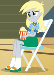 Size: 406x560 | Tagged: safe, edit, edited screencap, imported from derpibooru, screencap, derpy hooves, equestria girls, rainbow rocks, chair, cropped, cute, derpabetes, eating, female, folding chair, food, popcorn, reaction image, sitting, solo