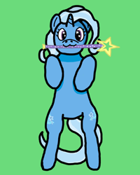 Size: 4000x5000 | Tagged: safe, artist:switcharoo, imported from derpibooru, trixie, pony, unicorn, bipedal, cute, cutie mark, diatrixes, green background, happy, mouth hold, simple background, starry eyes, trixie day, wand, wingding eyes