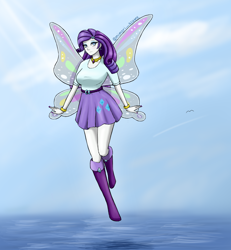 Size: 2500x2700 | Tagged: safe, artist:kewljewel, imported from derpibooru, rarity, equestria girls, sonic rainboom (episode), breasts, busty rarity, butterfly wings, element of generosity, female, flying, high res, solo, wings