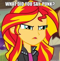 Size: 600x606 | Tagged: safe, edit, edited screencap, imported from derpibooru, screencap, sunset shimmer, equestria girls, rainbow rocks, band geeks, caption, cropped, image macro, memeful.com, solo focus, spongebob squarepants, text